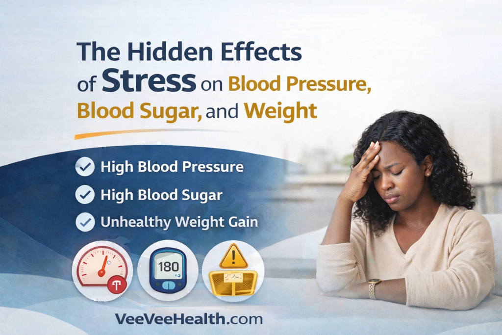 Effects of stress on blood pressure, blood sugar, and weight in adults